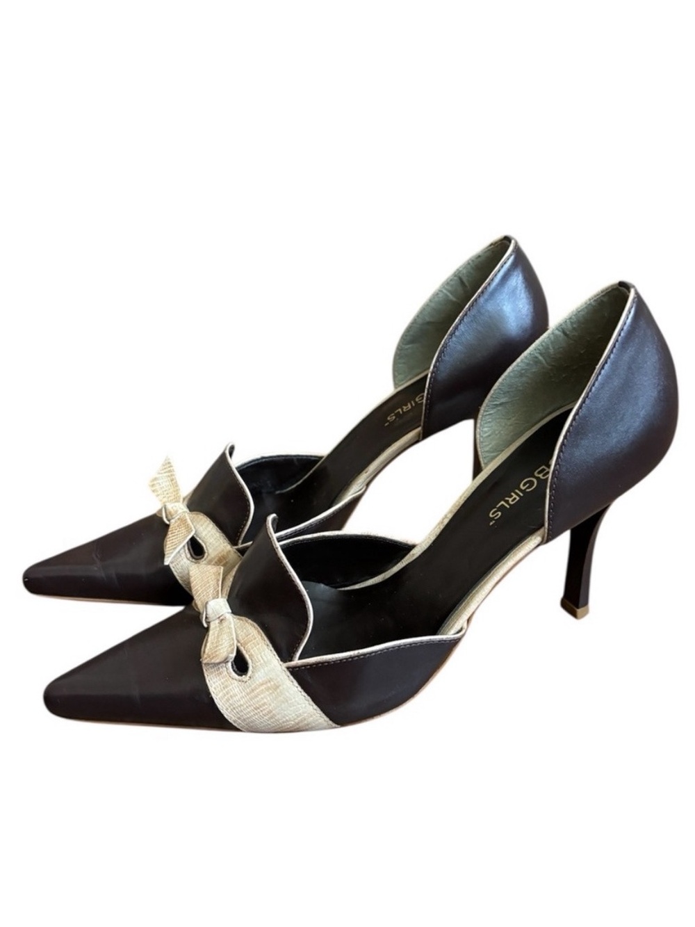 Vintage Y2K BCBGirls Leather Bow Stiletto Pumps Brown Pointed Toe Preppy 8